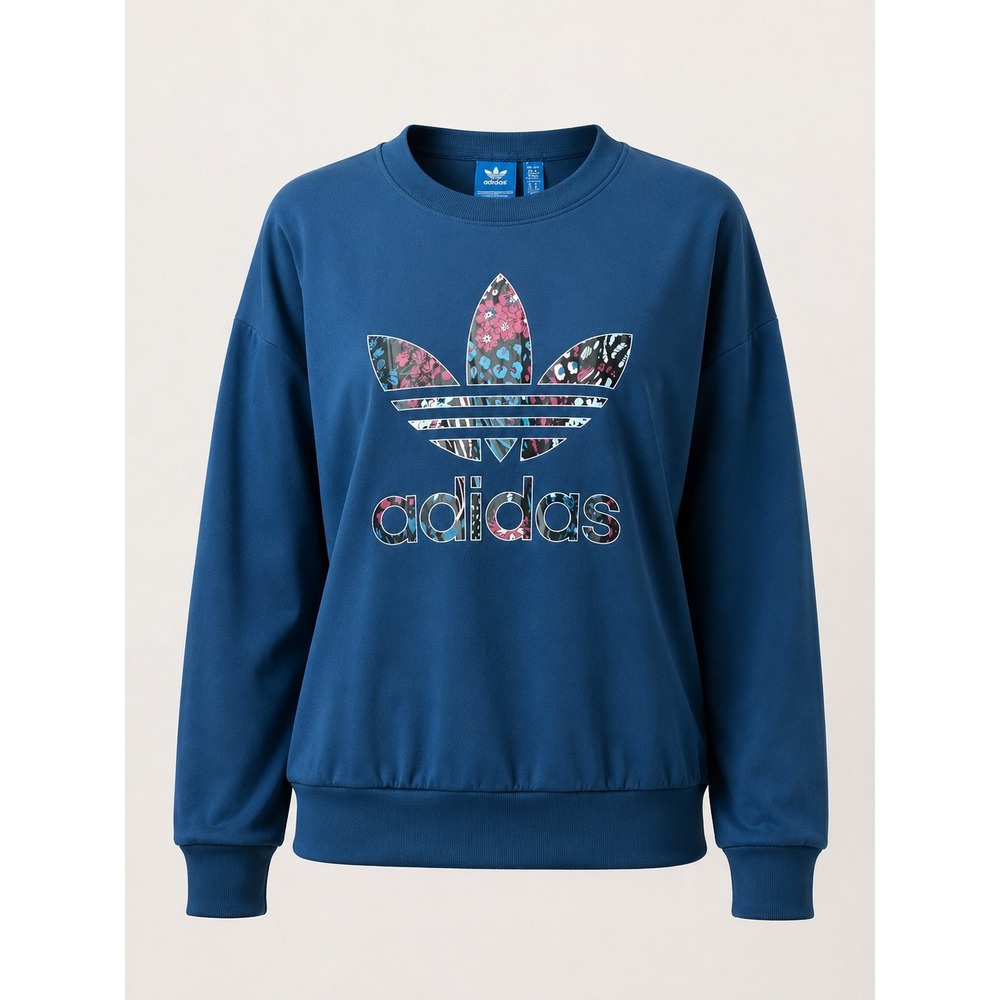 Adidas Originals Floral Trefoil Sweatshirt Blue Long Sleeve Crewneck‎ Small